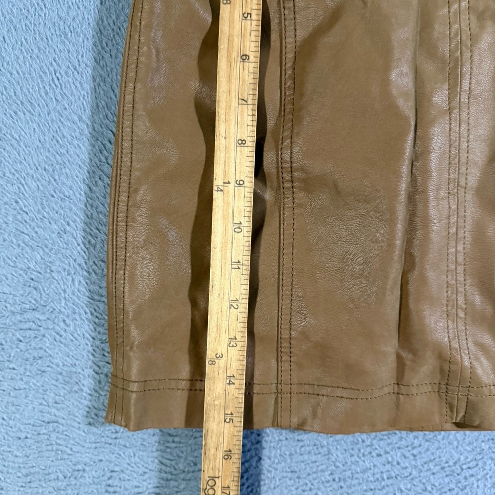 Free People Brown Faux Suede Leather‎ Vegan Mini Skirt Soft Size 4 Rayon Women's - Picture 4 of 5